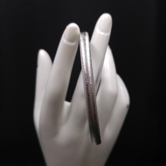 Vintage Monet Brushed Large Bangle Bracelet, Rhodium Plated, 1970s - Picture 6 of 10